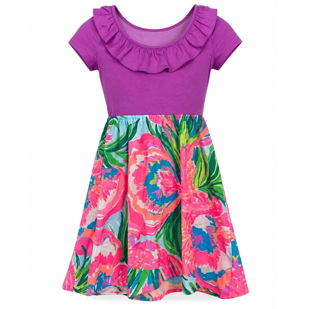 Lilly Pulitzer Brit Dress Girls XL 12-14 Paradise Bound Purple Pink Flamingo NWT